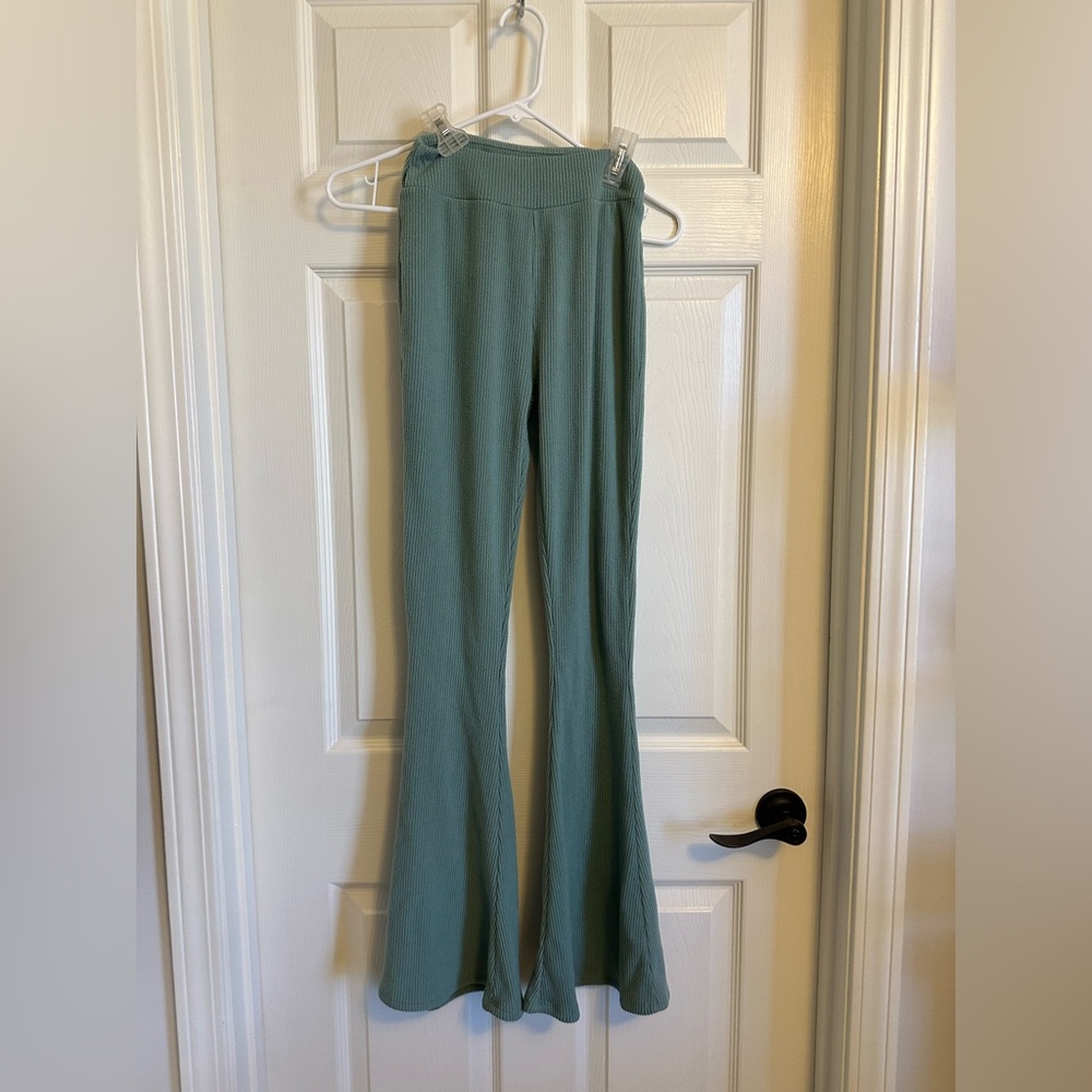 Green Flare ribbed pants
